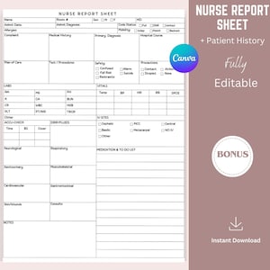 Nurse Report Sheet, Editable Nursing Report Sheet, Multi Patient ICU Report Sheet Nursing Handoff Report, Nurse Handouts, Nursing Aid PDF