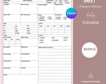 Nurse Report Sheet, Editable Nursing Report Sheet, Multi Patient ICU Report Sheet Nursing Handoff Report, Nurse Handouts, Nursing Aid PDF