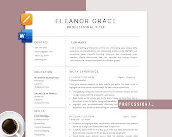 Professional Resume Template Word and Pages, 1-2 Page Resume Template, Cover Letter & References Template, Modern Minimalist CV Template