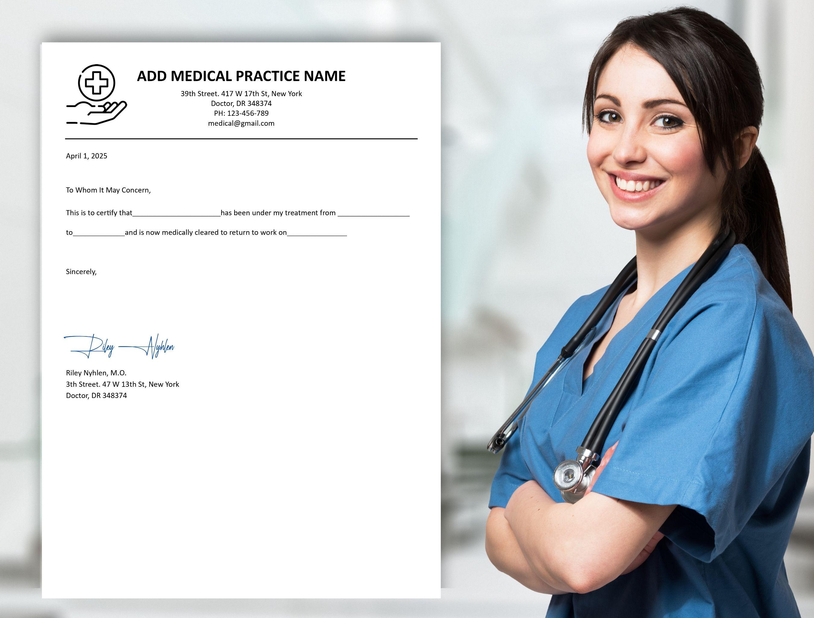 Doctors Return to Work Note, Dr Excuse Note, Editable Dr Note Template ...