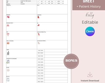 Nurse Brain Sheet, Editable  Patient Nursing Report Sheet  Hourly Rounding, Multi Patient ICU Report Sheet Nursing Handoff Report