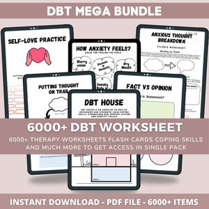 6000以上のDBTワークシート、DBTバンドル、DBTチートシート、DBTスキル、DBTワークブック、感情調整、DBTジャーナルプロンプト、DBTハンドアウト、