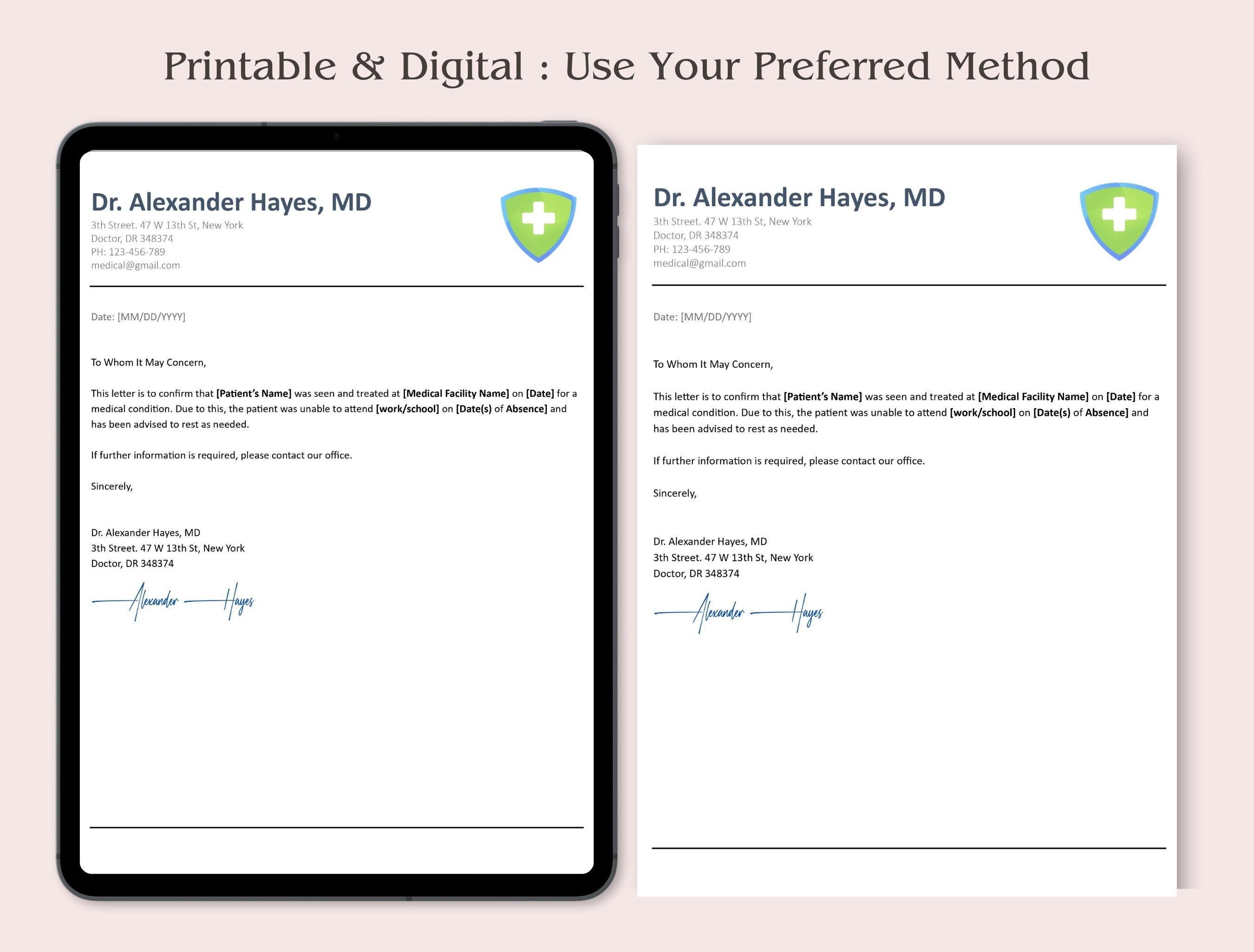 Absence Note, Editable Return to Work Note, Dr Excuse Note, Dr Note ...