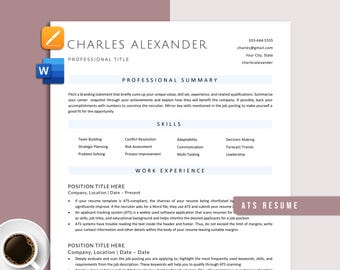 ATS Friendly Resume Template Word, Pages, Executive Resume, ATS Cv Resume Template, Minimalist Resume, Simple Resume, Basic Resume Template