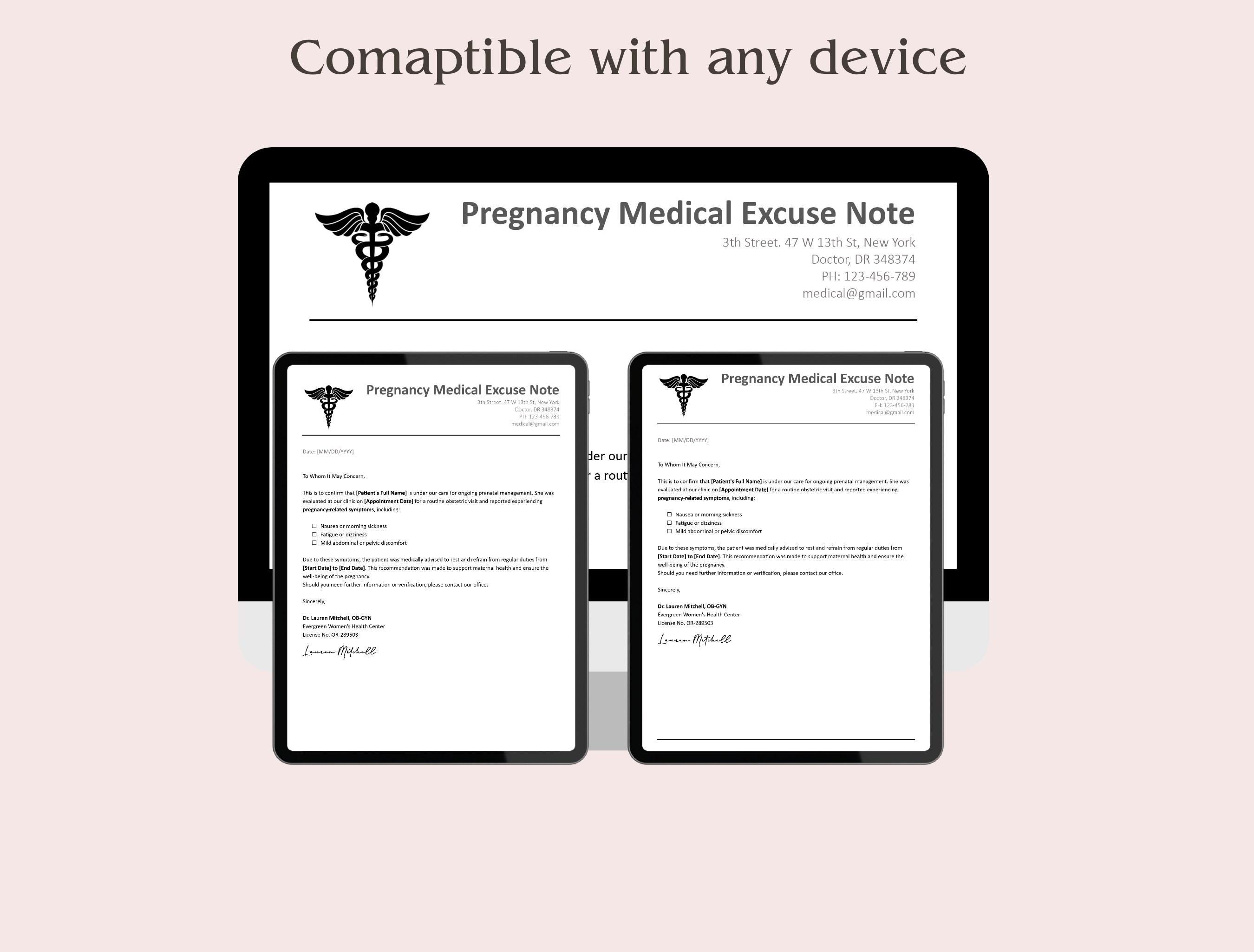 Urgent Care Pregnancy Excuse Letter Template ,editable Doctor Note for ...