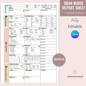 SBAR Nurse Report Sheet, Editable Report Sheet, Med Surg Nurse Brain, Nursing Study Guide, ICU Report Sheet for Nurse, RN Report Sheet