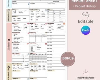 SBAR Nurse Report Sheet, Editable Report Sheet, Med Surg Nurse Brain, Nursing Study Guide, ICU Report Sheet for Nurse, RN Report Sheet