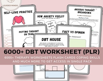 6000+ DBT Worksheets PLR , DBT bundle with Private Label Rights, Dbt Cheat Sheet, Dbt Skills, Dbt workbooks, dbt Journal Prompts, Dfy