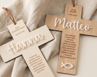 Personalisiertes Taufkreuz aus Holz mit Name - Taufgeschenk personalisiert | Geschenk zur Taufe | mit Datum & Spruch