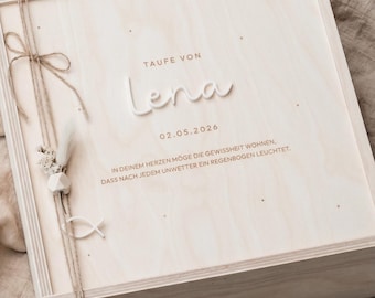 Erinnerungsbox Taufe aus Holz mit Name – personalisierte Taufbox mit Spruch | Geschenk zur Taufe für Mädchen und Jungen