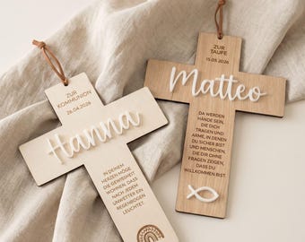 Personalisiertes Taufkreuz aus Holz mit Name – Geschenk zur Taufe, Kommunion, Konfirmation | Kreuz mit Datum & Spruch | Kinderzimmer Deko