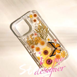 Real Floral Butterfly Handmade Pressed Dried Flower Phone Case iPhone 17 16 E 15 14 plus Pro Max 13 12 mini–Samsung S 23 24 25 clear Cases