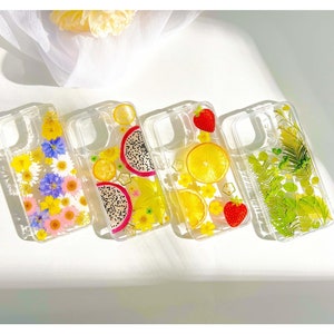Orange real fruit Pressed flowers clear phone case iPhone 16,15,14,13,12,11, mini, ProMax, plus, Samsung Galaxy S22 S23 S24 Ultra cover Gift