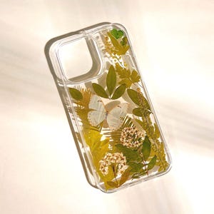 Butterfly Handmade real pressed flower clear phone case iPhone 17 16 15 14 13 12 11 Pro Max Plus Samsung Galaxy S 22 23 24 25 Ultra Gift