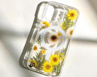 Handmade real pressed flower MagSafe Phone case iPhone 17 16 E 15 14 Pro Max iPhone 13 12 11 Pro Samsung Galaxy S 22 23 24 25 26 Ultra
