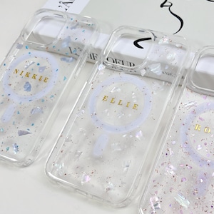 Funda de teléfono personalizada con nombre Magsafe y inicial de abulón para iPhone 17, 16, 15, 14, 13, 12 Pro Max Plus, Samsung Galaxy S 26, 25, 24 y 23 Ultra