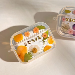 Custom name Pressed Real flower resin clear AirPods Case, Compatible with 1st to 3rd Gen Pro Models Wildflower Flora Aesthetic Air Pods Case