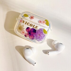 Real Pressed flowers Handmade Airpods  1 2 3 pro case custom name pressed flower AirPods case personalized gifts for her, Air pods Case
