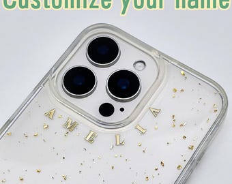 Gold foil Custom Name Initial Personalized phone case iPhone 17 Air 16 E 15 14 13 12 11 Pro Max plus Samsung Galaxy S 26 25 24 23 22 Ultra