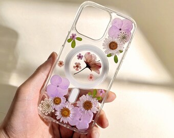 MagSafe Handmade echte gepresste Blume Handytasche iPhone 16 E 15 14 Pro Max iPhone 13 12 11 Pro Samsung Galaxy S22 23 24 25 Ultra A16 26 36 56