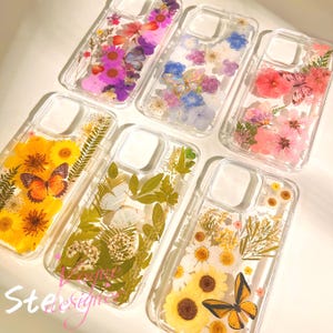 Butterfly Pressed real flower handmade daisy aesthetic phone case for iPhone 17 Air 16 E 15 14 13 12 11 Pro Max plus case Gift for her