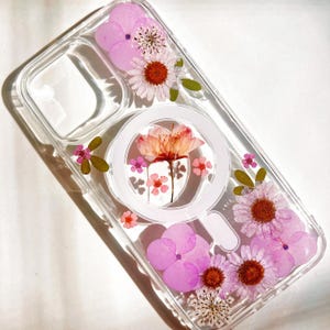 Custodia trasparente con fiori pressati MagSafe per iPhone 17 Air 16 e 15 14 13 12 Pro Max e custodie Ultra Floral per Samsung S 23 24 25 26 immagine 13