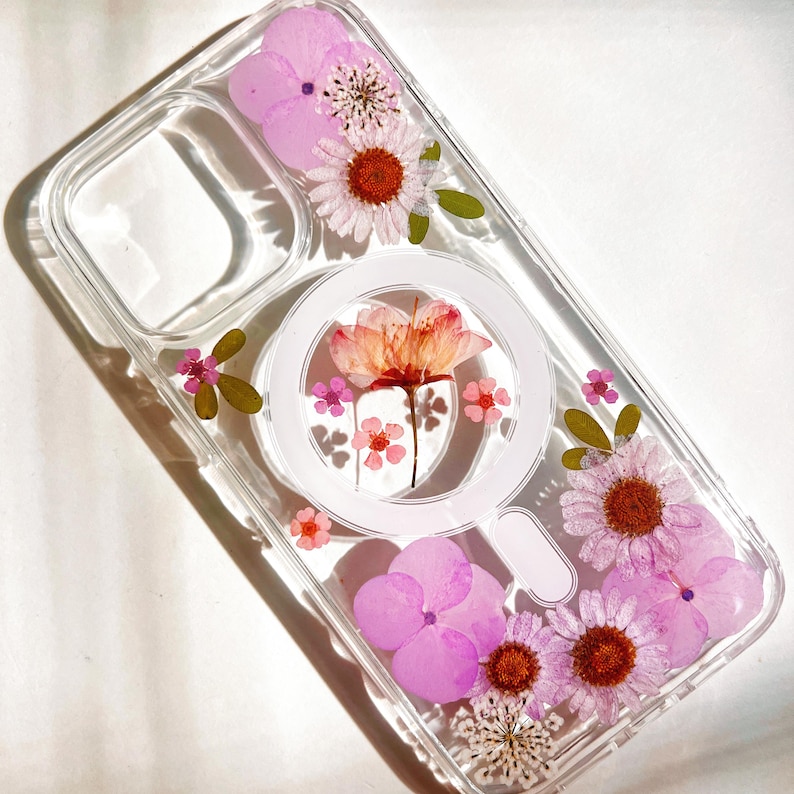 Custodia trasparente con fiori pressati MagSafe per iPhone 17 Air 16 e 15 14 13 12 Pro Max e custodie Ultra Floral per Samsung S 23 24 25 26 immagine 13