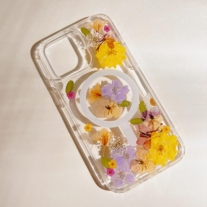 Custodia trasparente con fiori pressati MagSafe per iPhone 17 Air 16 e 15 14 13 12 Pro Max e custodie Ultra Floral per Samsung S 23 24 25 26 immagine 19