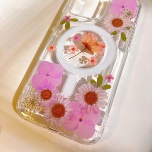 MagSafe Handmade real pressed blue & pink flower clear floral Phone case iPhone 18 17 16 E 15 14 Plus Pro Max 13 Flowers Samsung S 26 25 24 image 15