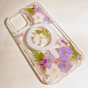 Custodia trasparente con fiori pressati MagSafe per iPhone 17 Air 16 e 15 14 13 12 Pro Max e custodie Ultra Floral per Samsung S 23 24 25 26 immagine 16