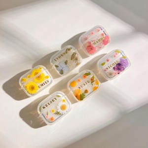 Handmade Custom name Pressed Real flower AirPods Case, Compatible with 1st to 3rd Gen Pro Models Wildflower Flora Aesthetic Air Pods Case