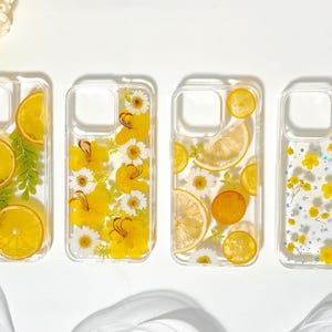 Real Pressed Flower orange dried fruit yellow phone case iPhone 16,15,14,13,12,11, mini, ProMax, plus, Samsung Galaxy S22 S23 S24 Ultra