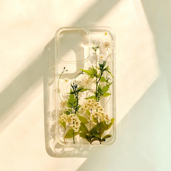 Real Floral Pressed Flower Clear Phone Case iPhone 17,16 E 15,14,13,12, mini–Pro Max plus Samsung Galaxy S23 S24 S25 S26 Ultra Flowers Cases