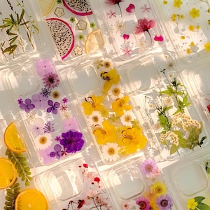 Hübsche echte Blumen gepresste Früchte klare Handyhülle iPhone 16 E 15,14,13,12,11, mini, ProMax, plus, Samsung Galaxy S22 S23 S24 S25 Ultra