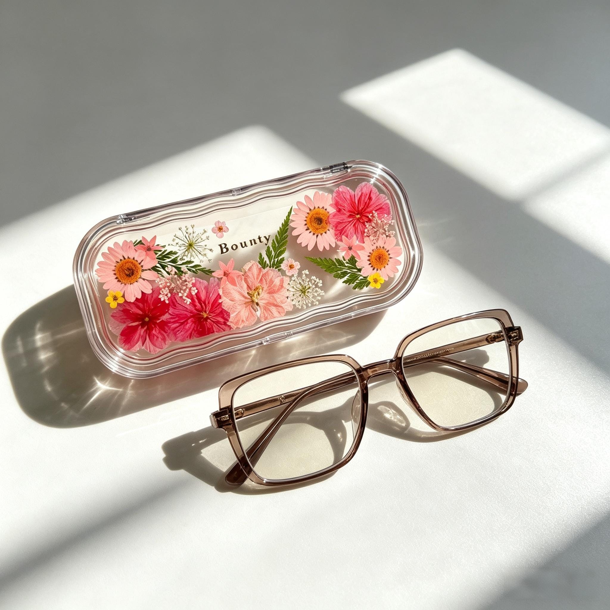 Pink Glass Case Custom Name Real Floral Funky Glasses Case, Yellow, Purple, Pink Flower ...
