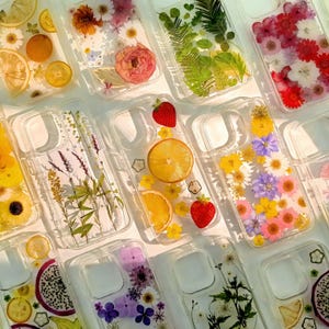 Pretty real flowers orange Pressed fruit clear phone case iPhone 16,15,14,13,12,11, mini, ProMax, plus, Samsung Galaxy S22 S23 S24 Ultra