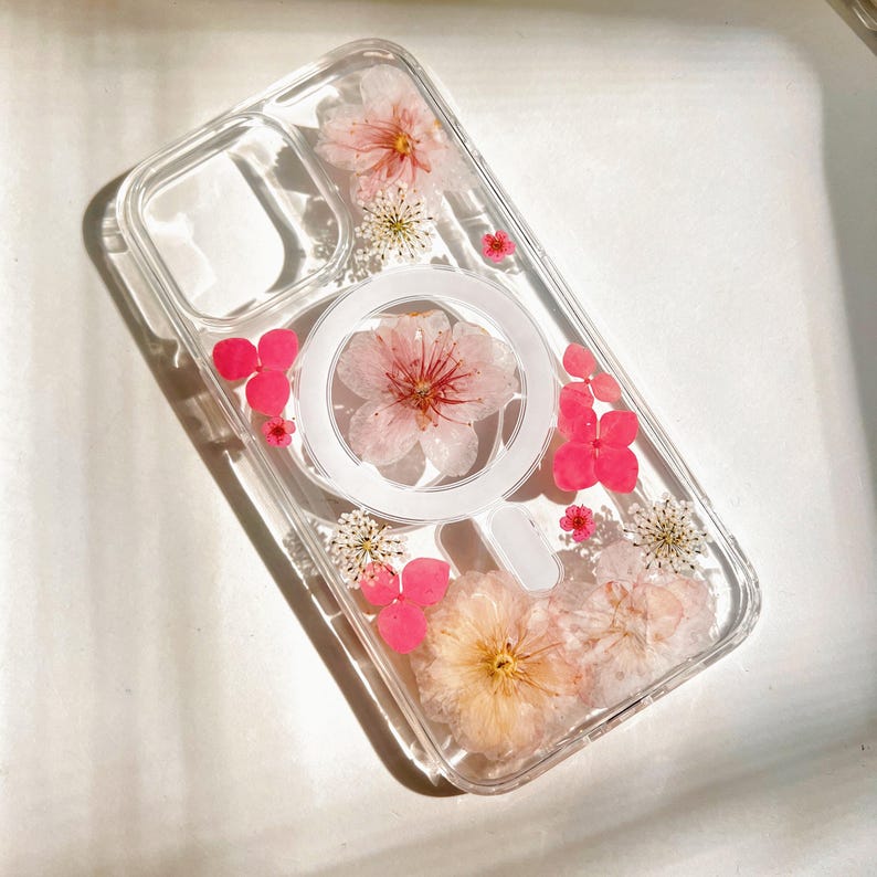 Custodia trasparente con fiori pressati MagSafe per iPhone 17 Air 16 e 15 14 13 12 Pro Max e custodie Ultra Floral per Samsung S 23 24 25 26 immagine 12