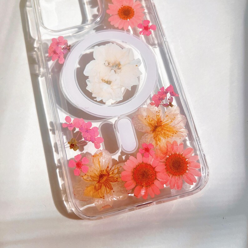 MagSafe Handmade real pressed blue & pink flower clear floral Phone case iPhone 18 17 16 E 15 14 Plus Pro Max 13 Flowers Samsung S 26 25 24 image 16