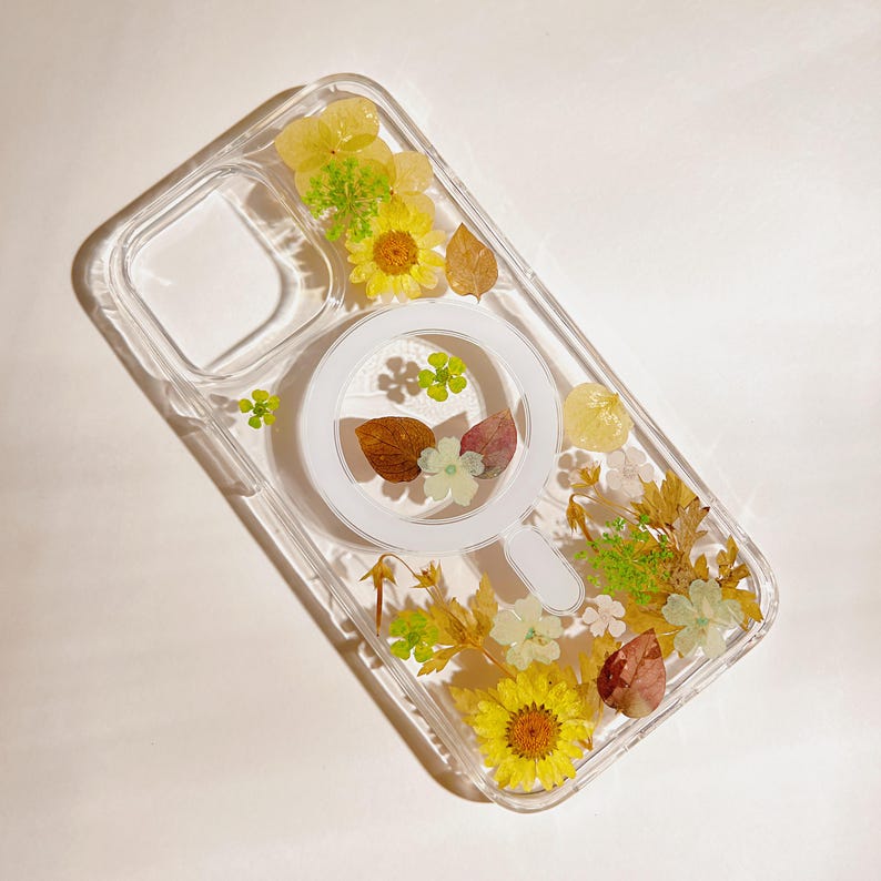 Custodia trasparente con fiori pressati MagSafe per iPhone 17 Air 16 e 15 14 13 12 Pro Max e custodie Ultra Floral per Samsung S 23 24 25 26 immagine 17