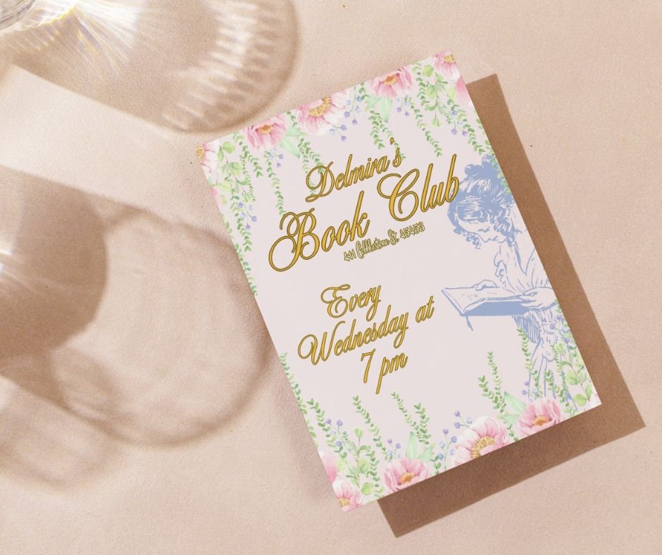 Printable Book Club Invite Canva Template (vintage Books) - Etsy