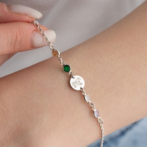 Plate bracelet with birthstone Bracelet silver personalized Jewelry with birthstones Bracelet with engraving Gift for Mother&#39;s Day