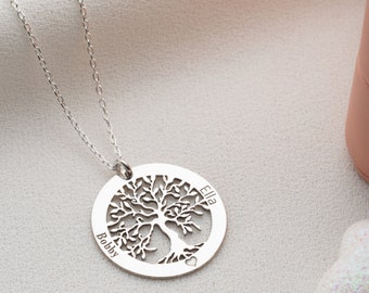 Tree of Life Necklace Personalized Family Necklace Silver Necklace with Pendant Tree of Life Gold Engraved Necklace Pendant Women Valentine&#39;s Day