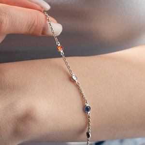 Bracelet with birthstone personalized jewelry silver family bracelet with birthstones gift for girlfriend Valentine&#39;s Day gift