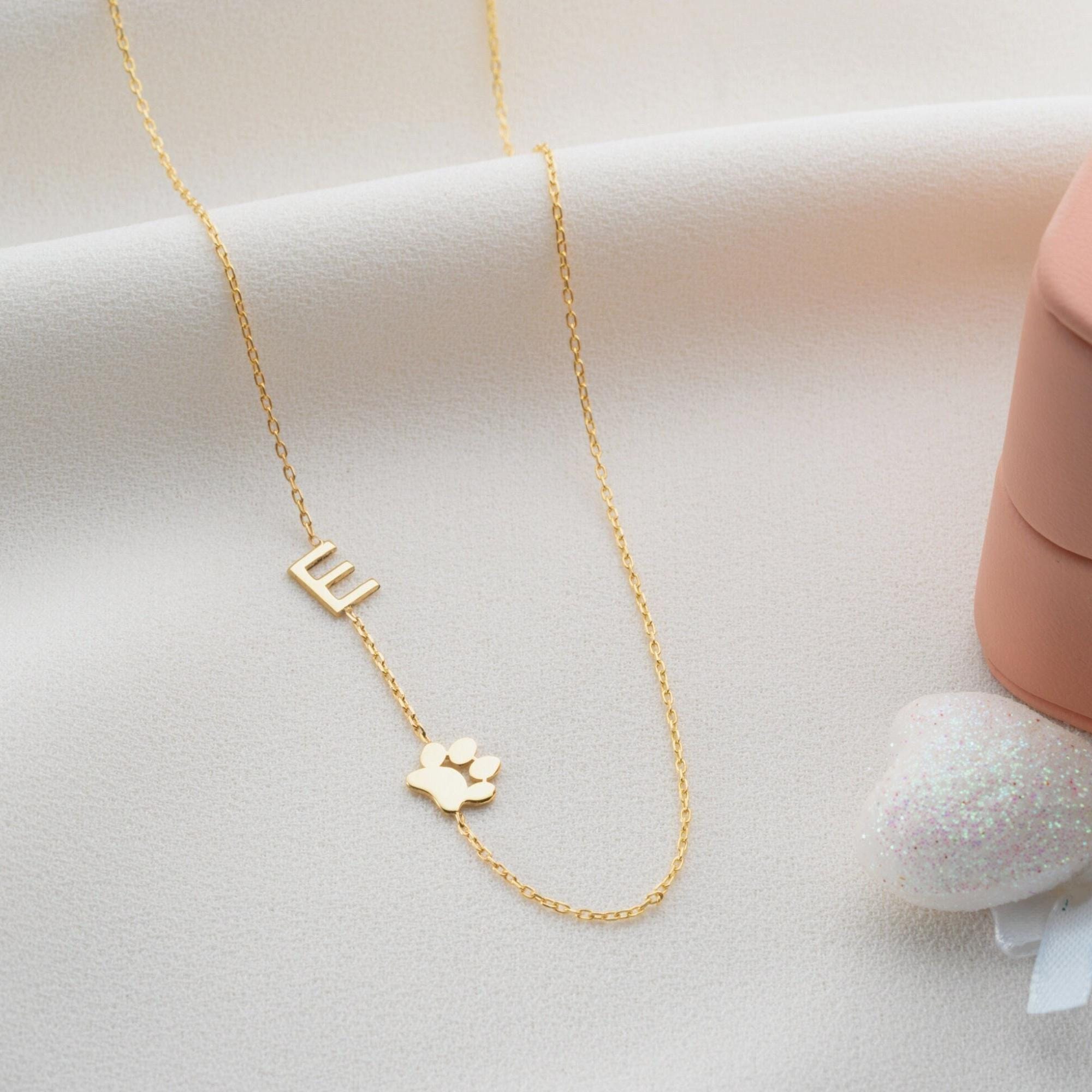 Collana Con Ciondolo Zampa Di Gatto/Cane In Argento Sterling 925 - Regalo Per Amanti Degli Animali, Con Panno E Confezione Regalo