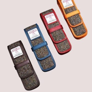 Handmade Genuine Leather Slots Pen Case Harris Wool Leather