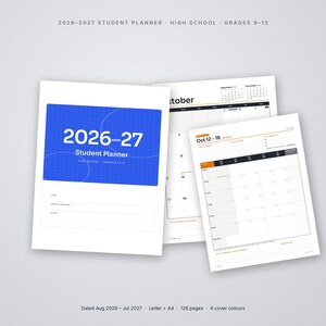 Printbare planner voor het schooljaar 2026-2027, studentenplanner in PDF-formaat, data voor de SAT-test, GPA-tracker