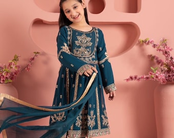 Teal Chiffon Suit | Pishwas Style | Girl’s Ethnic Wear