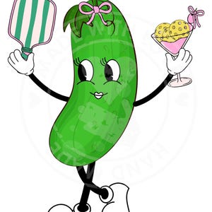 Pickleball Pickle Queen, file PNG personaggio cetriolo, download immediato, Clip art fai da te digitale amante dei sottaceti, album di ritagli, cocktail
