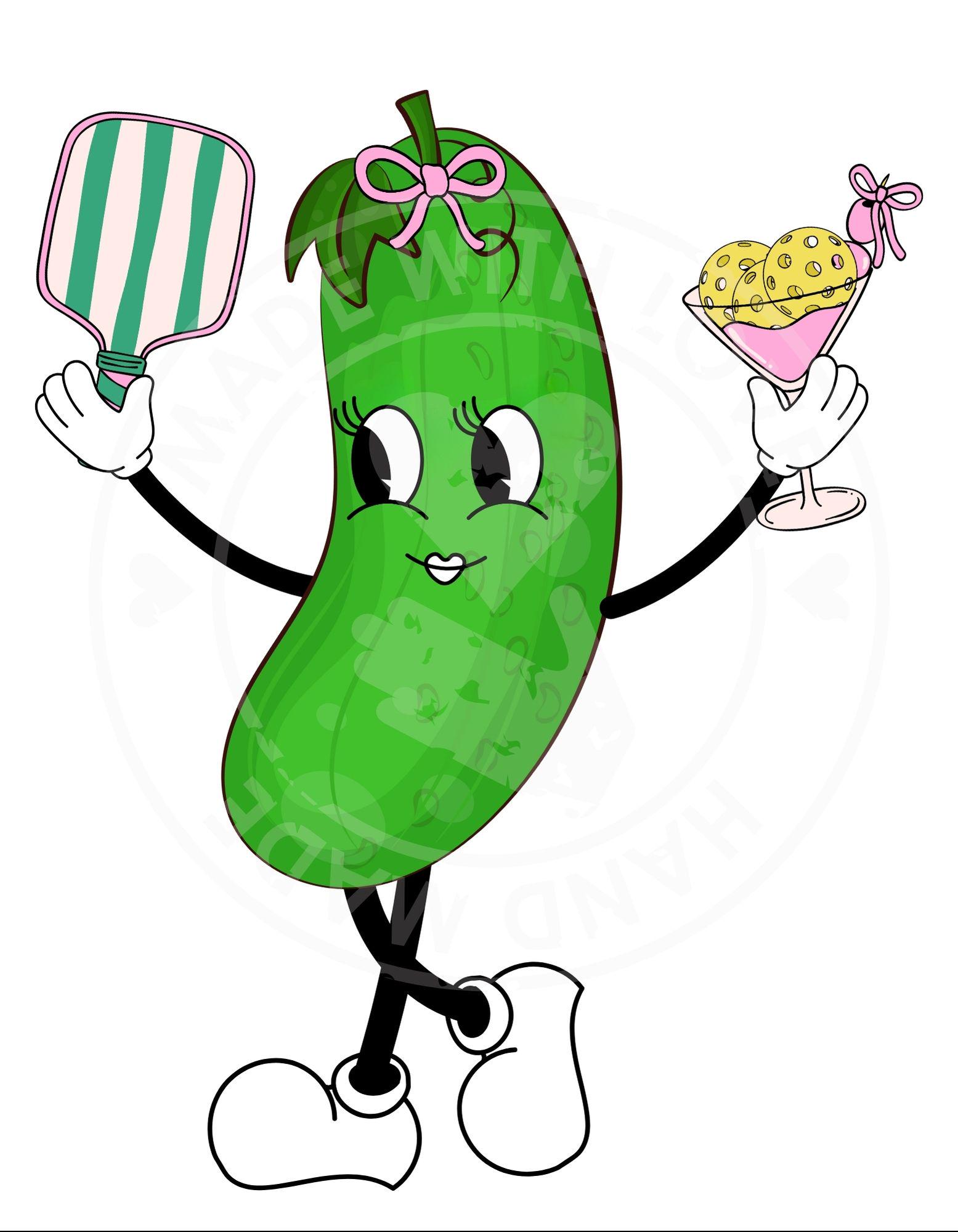 Pickleball Pickle Queen,  Cucumber Character Png File, Instant Download, Pickle Lover Graphic Digital DIY Clip art Scrapbook, Cocktail