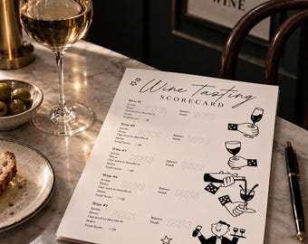Wine Tasting Scorecard Printable | Bachelorette, Birthday Party Game Night | Vino Rating Activity for Celebrations